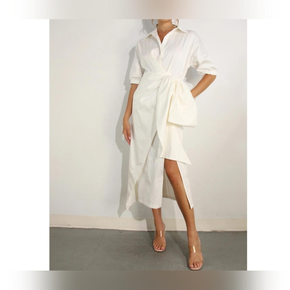 #59386 🛑S,M,L HIGH END Fabulous Stylish Off White Wrap Midi Dress